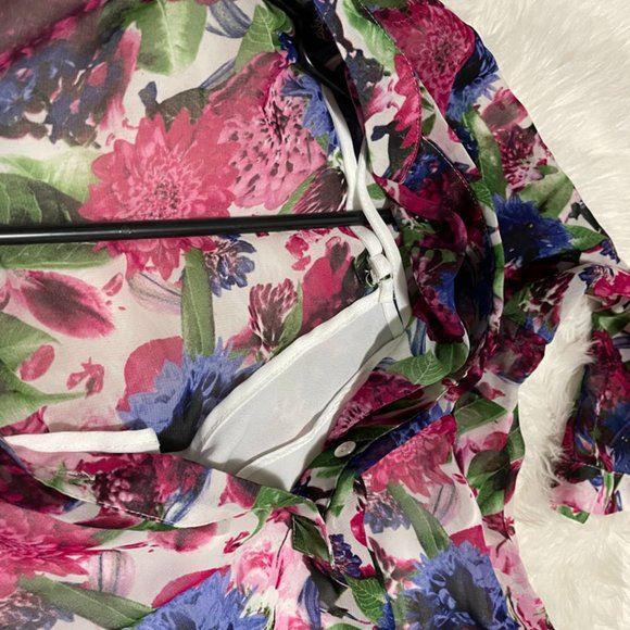 STYLEWE ELENYUN Semi sheer Multicolor Floral Silk Midi Dress with Ivory slip XL - Picture 10 of 16